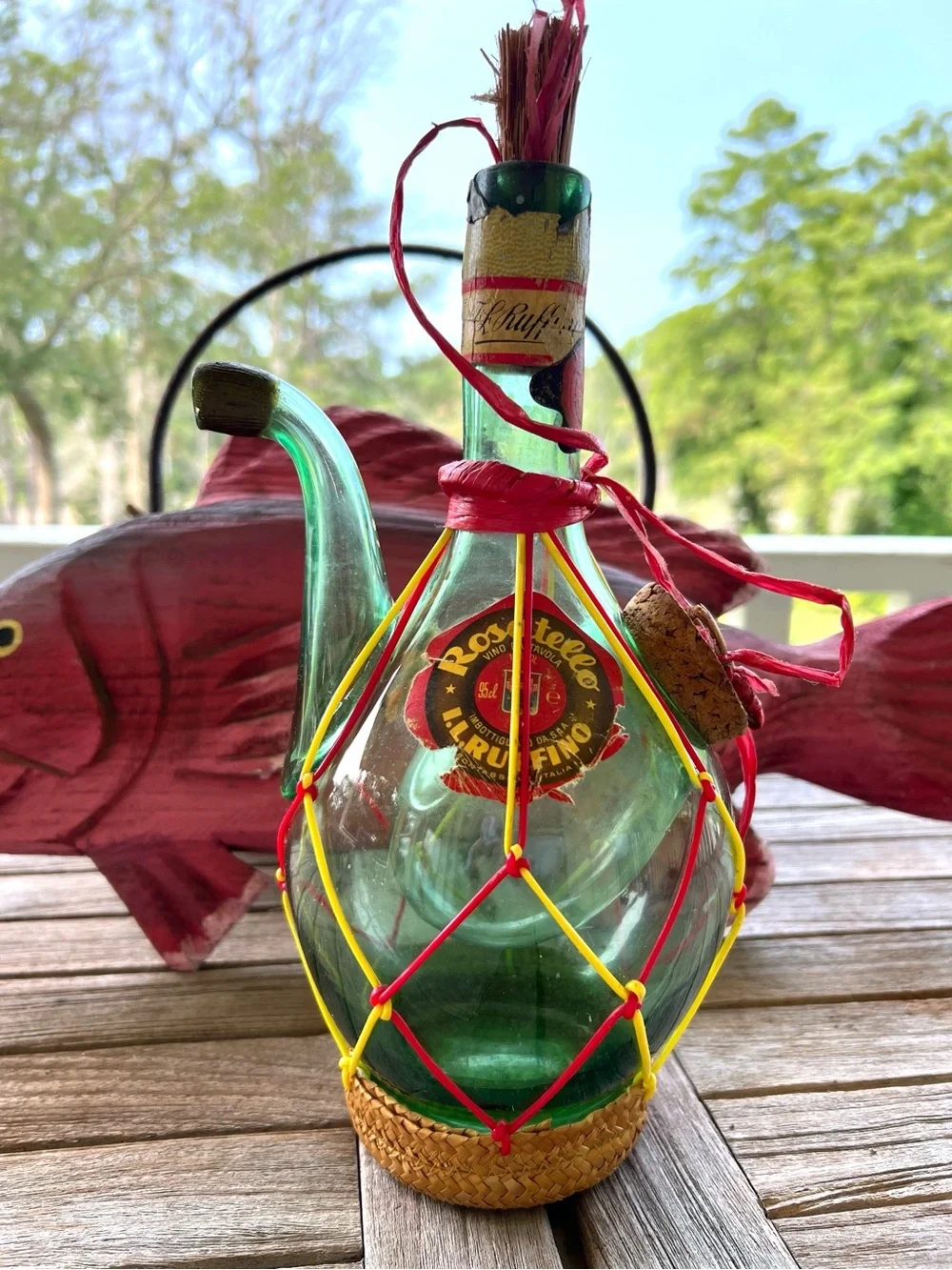 Rare VTG 50’s/60’s Italian Rosatello Wine Bottle Straw Base Unique Ice Chamber